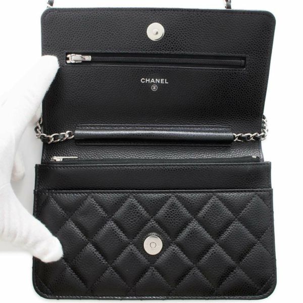 シャネル チェーンウォレット クラシック マトラッセ ココマーク キャビアスキン AP0250 CHANEL 財布 ブラック 黒