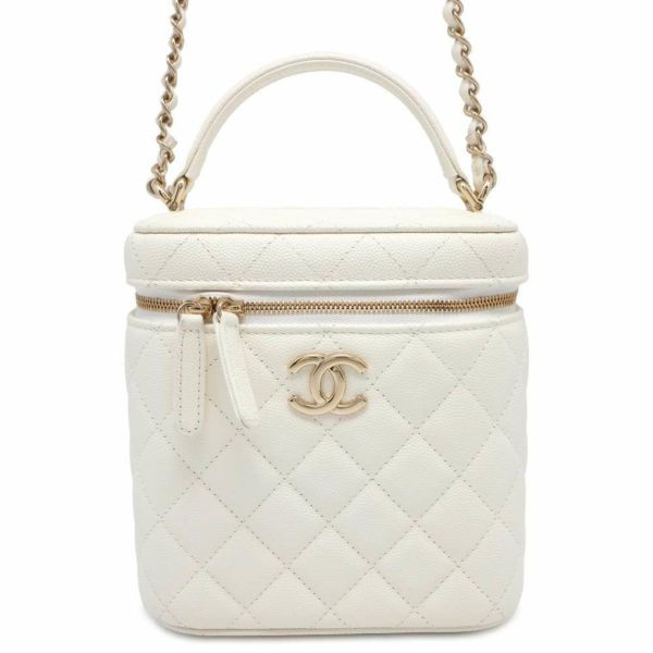 シャネル チェーンショルダーバッグ ココマーク マトラッセ バニティ キャビアスキン CHANEL バッグ 白