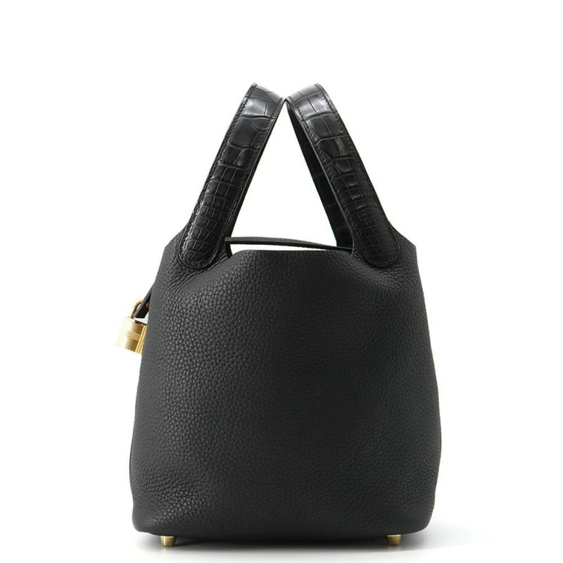エルメス ハンドバッグ ピコタンロックPM タッチ ブラック/ゴールド金具 トリヨンクレマンス/アリゲーターマット Y刻印 黒