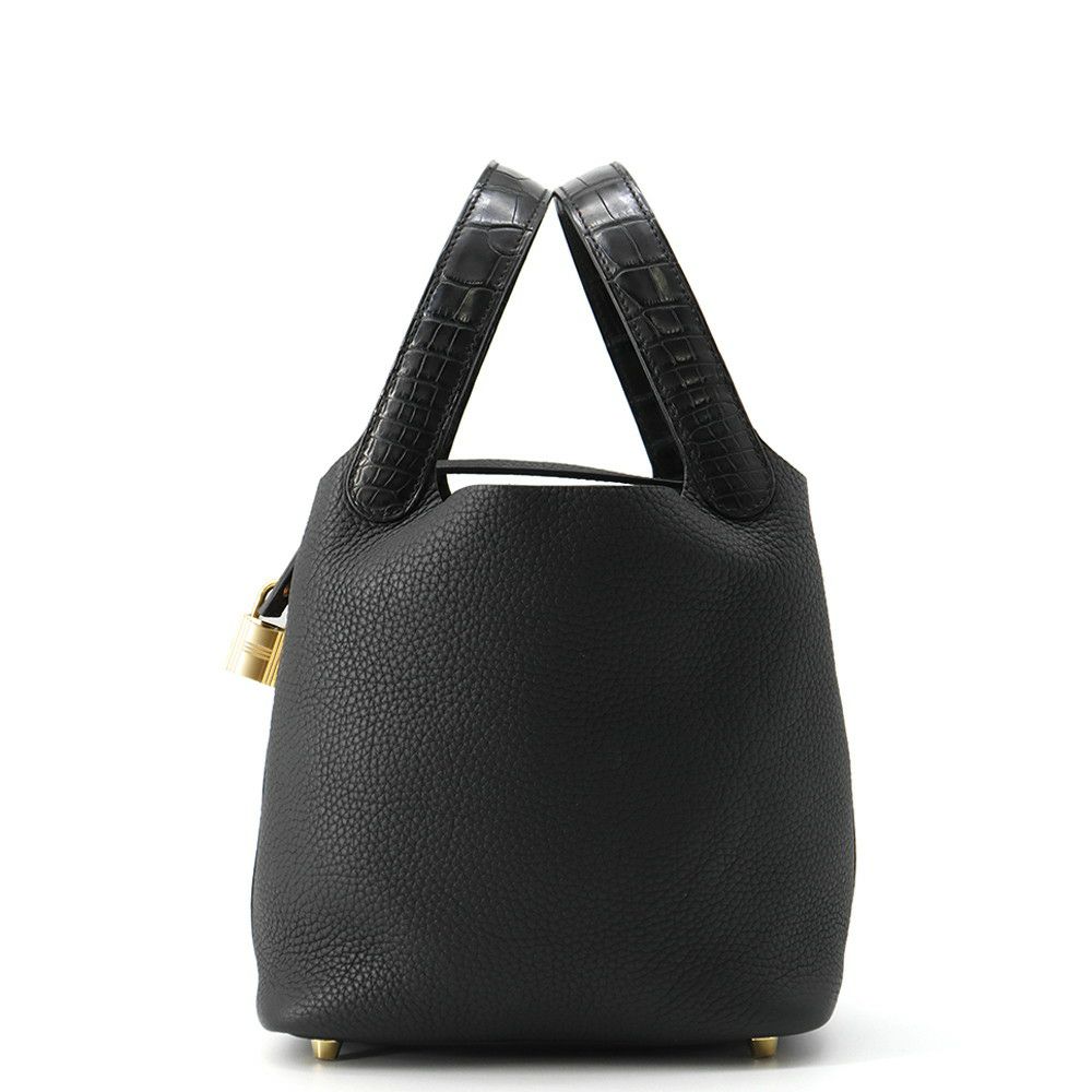 エルメス ハンドバッグ ピコタンロックPM タッチ ブラック/ゴールド金具 トリヨンクレマンス/アリゲーターマット Y刻印 黒