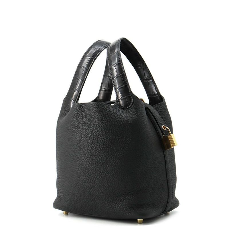 エルメス ハンドバッグ ピコタンロックPM タッチ ブラック/ゴールド金具 トリヨンクレマンス/アリゲーターマット Y刻印 黒