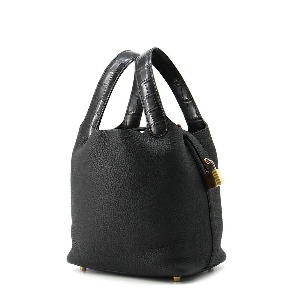 エルメス ハンドバッグ ピコタンロックPM タッチ ブラック/ゴールド金具 トリヨンクレマンス/アリゲーターマット Y刻印 黒