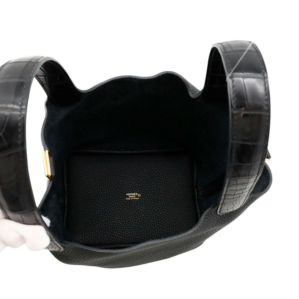 エルメス ハンドバッグ ピコタンロックPM タッチ ブラック/ゴールド金具 トリヨンクレマンス/アリゲーターマット Y刻印 黒