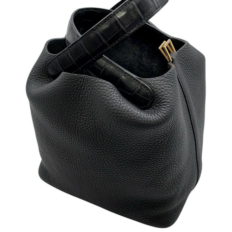 エルメス ハンドバッグ ピコタンロックPM タッチ ブラック/ゴールド金具 トリヨンクレマンス/アリゲーターマット Y刻印 黒