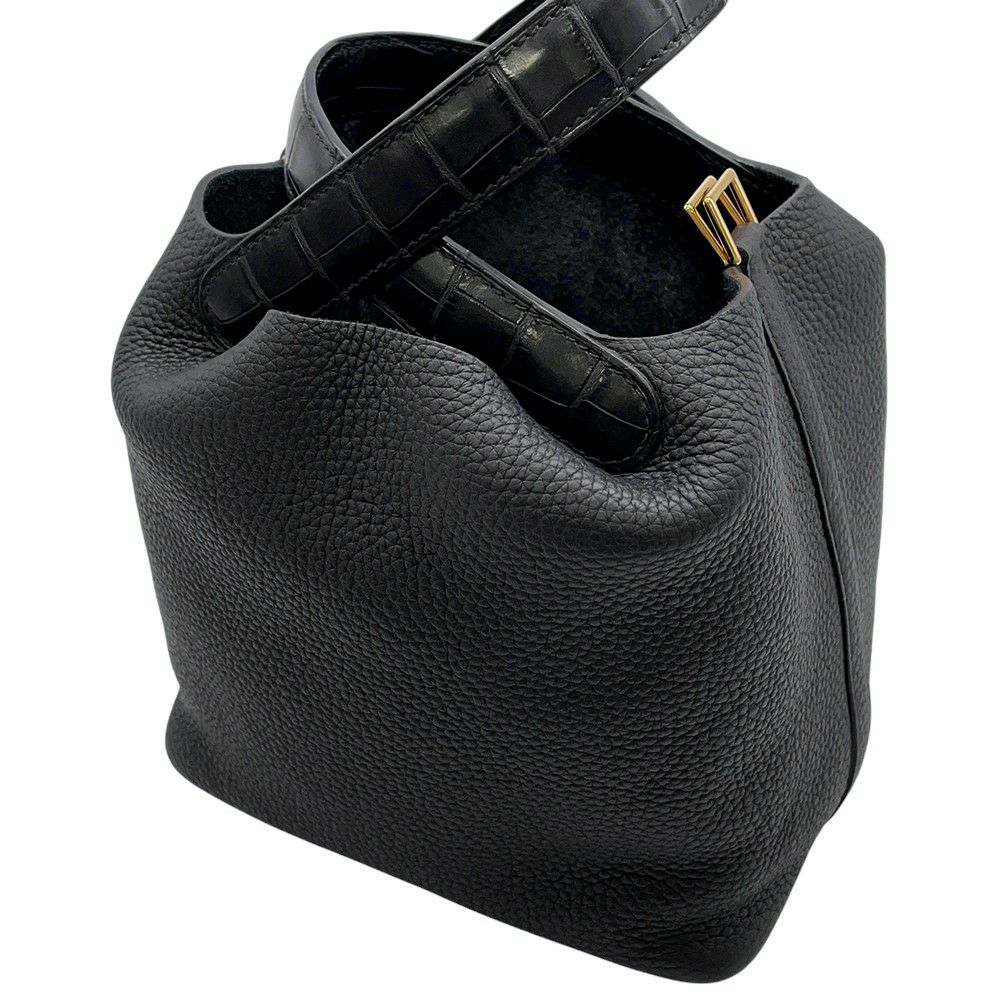 エルメス ハンドバッグ ピコタンロックPM タッチ ブラック/ゴールド金具 トリヨンクレマンス/アリゲーターマット Y刻印 黒