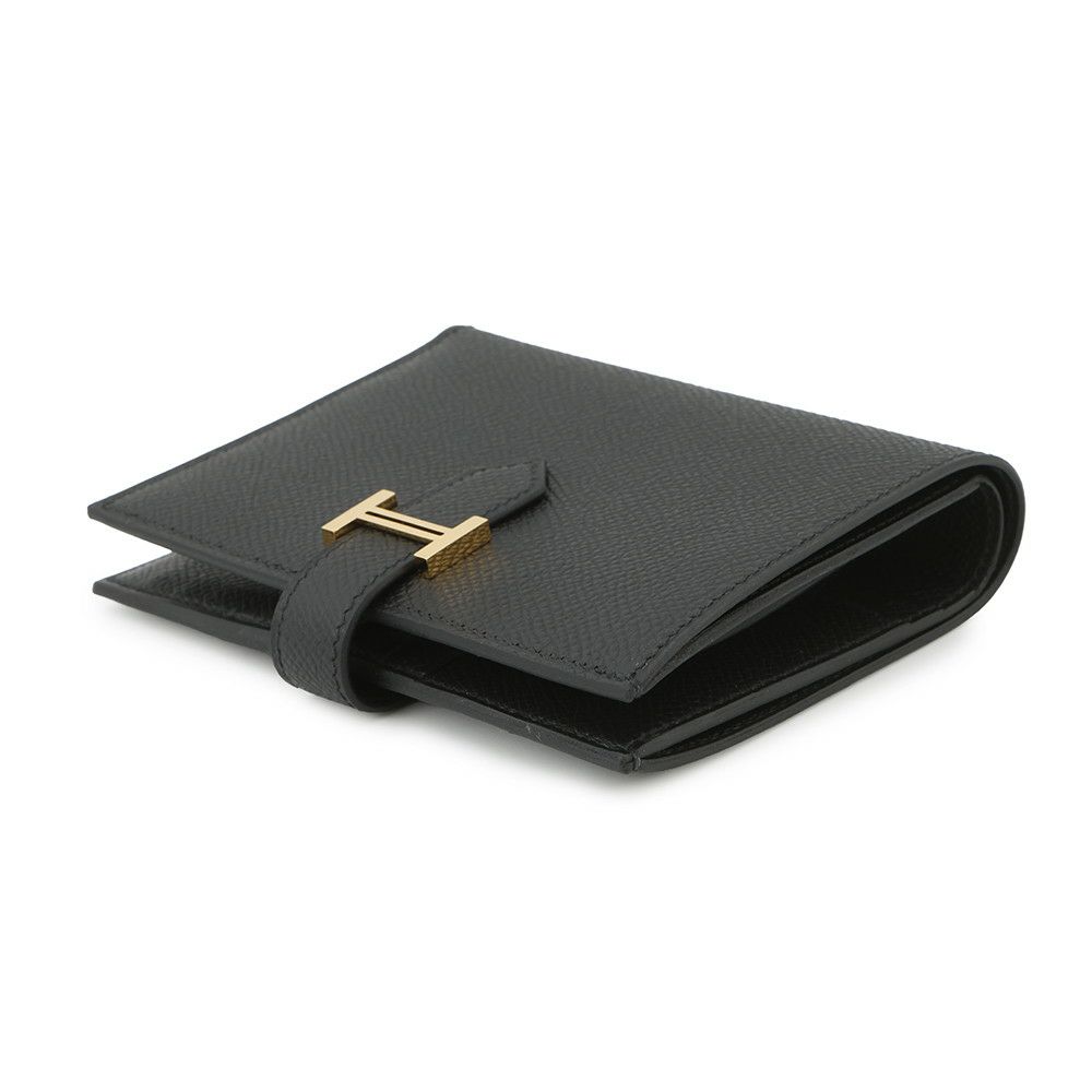 エルメス 二つ折り財布 ベアンコンパクト ブラック/ゴールド金具 エプソン K刻印 HERMES 財布 黒
