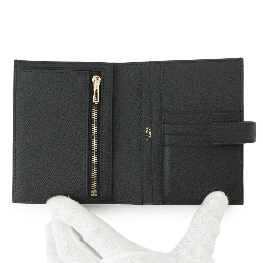 エルメス 二つ折り財布 ベアンコンパクト ブラック/ゴールド金具 エプソン K刻印 HERMES 財布 黒