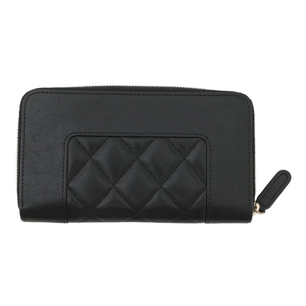 シャネル 長財布 マトラッセ ココマーク マドモワゼル コンパクトウォレット ラムスキン CHANEL ラウンドファスナー 黒