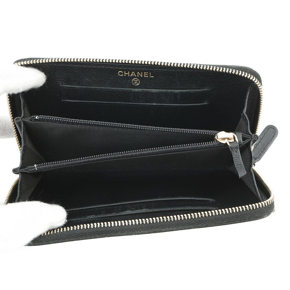 シャネル 長財布 マトラッセ ココマーク マドモワゼル コンパクトウォレット ラムスキン CHANEL ラウンドファスナー 黒