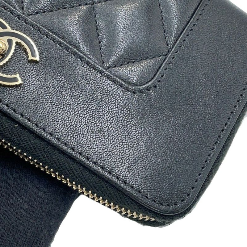 シャネル 長財布 マトラッセ ココマーク マドモワゼル コンパクトウォレット ラムスキン CHANEL ラウンドファスナー 黒