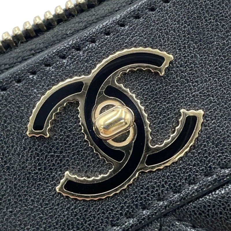 シャネル 長財布 マトラッセ ココマーク マドモワゼル コンパクトウォレット ラムスキン CHANEL ラウンドファスナー 黒