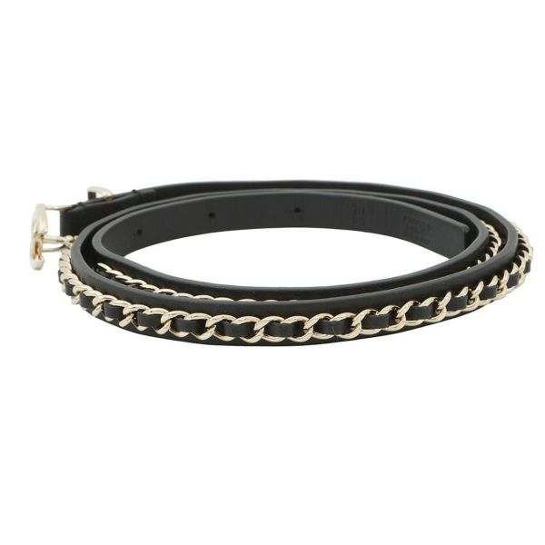 シャネル ベルト ココマーク チェーン レザー レディースサイズ70 B22S CHANEL 黒