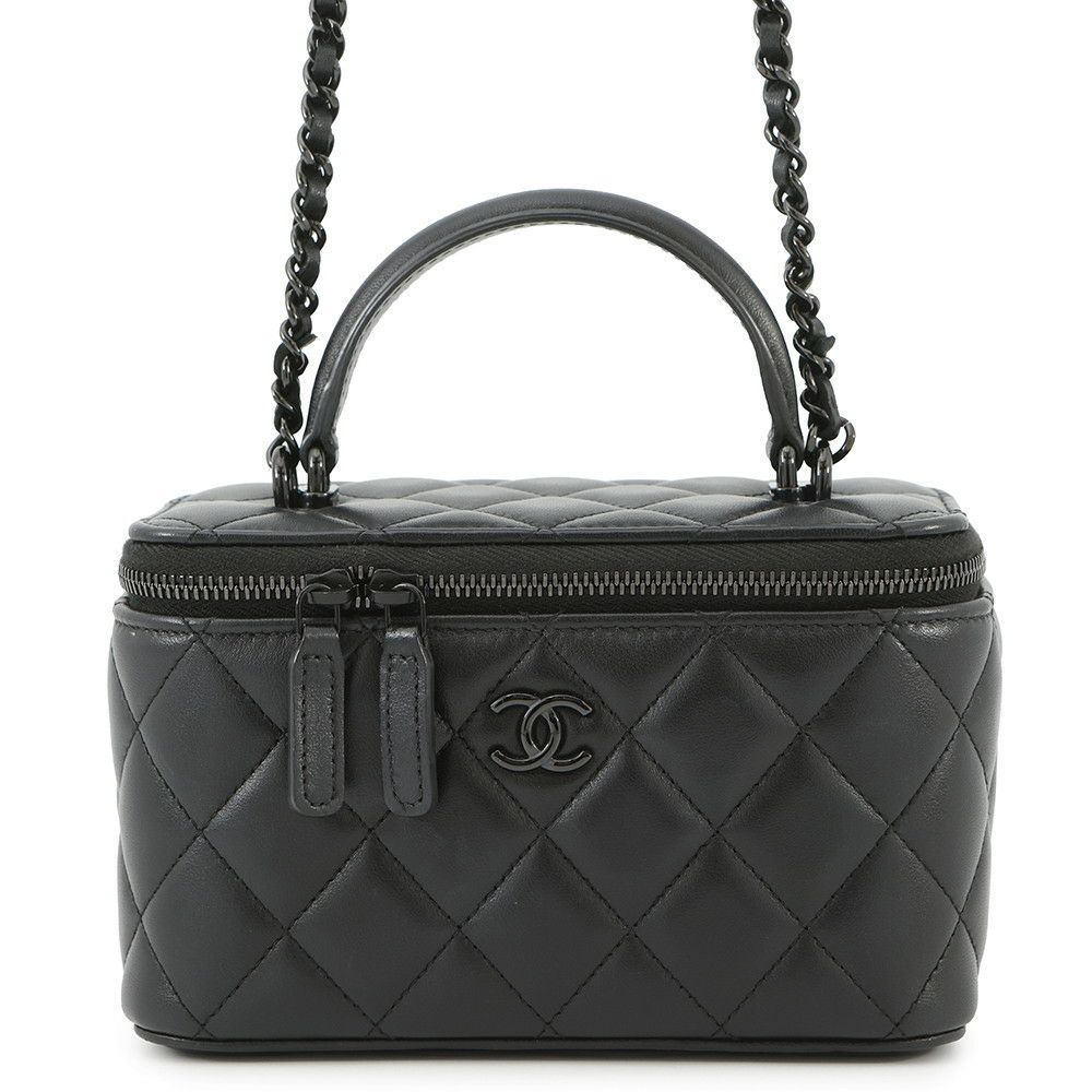 シャネル チェーンショルダーバッグ マトラッセ ココマーク ヴァニティケース ラムスキン AP2199 CHANEL 2way バニティ 黒