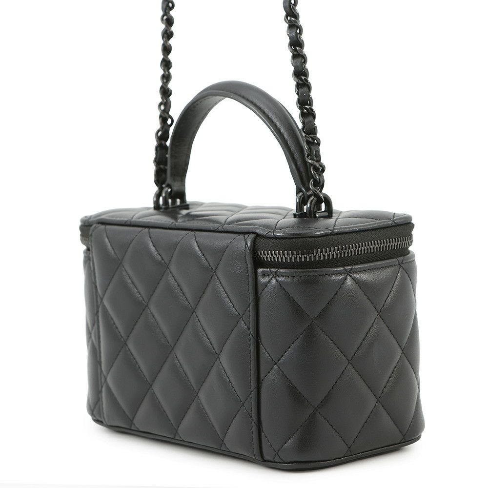 シャネル チェーンショルダーバッグ マトラッセ ココマーク ヴァニティケース ラムスキン AP2199 CHANEL 2way バニティ 黒