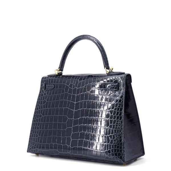 エルメス ハンドバッグ ケリー28 外縫い ブルーマリン/ゴールド金具 ポロサスシャイン Y刻印 2wayショルダー