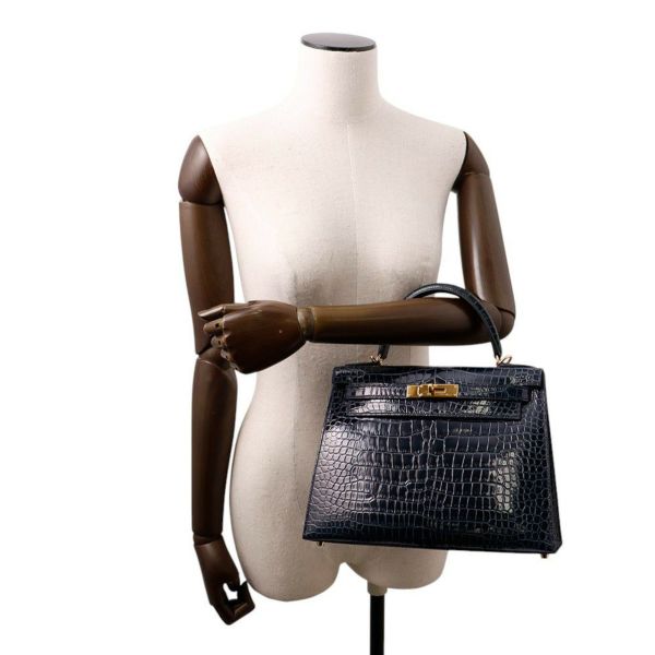 エルメス ハンドバッグ ケリー28 外縫い ブルーマリン/ゴールド金具 ポロサスシャイン Y刻印 2wayショルダー