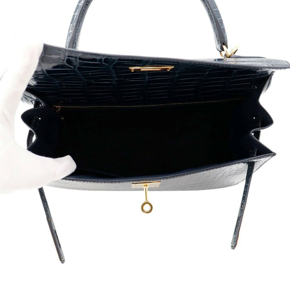 エルメス ハンドバッグ ケリー28 外縫い ブルーマリン/ゴールド金具 ポロサスシャイン Y刻印 2wayショルダー