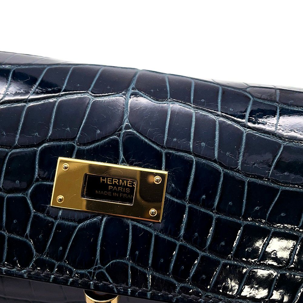 エルメス ハンドバッグ ケリー28 外縫い ブルーマリン/ゴールド金具 ポロサスシャイン Y刻印 2wayショルダー