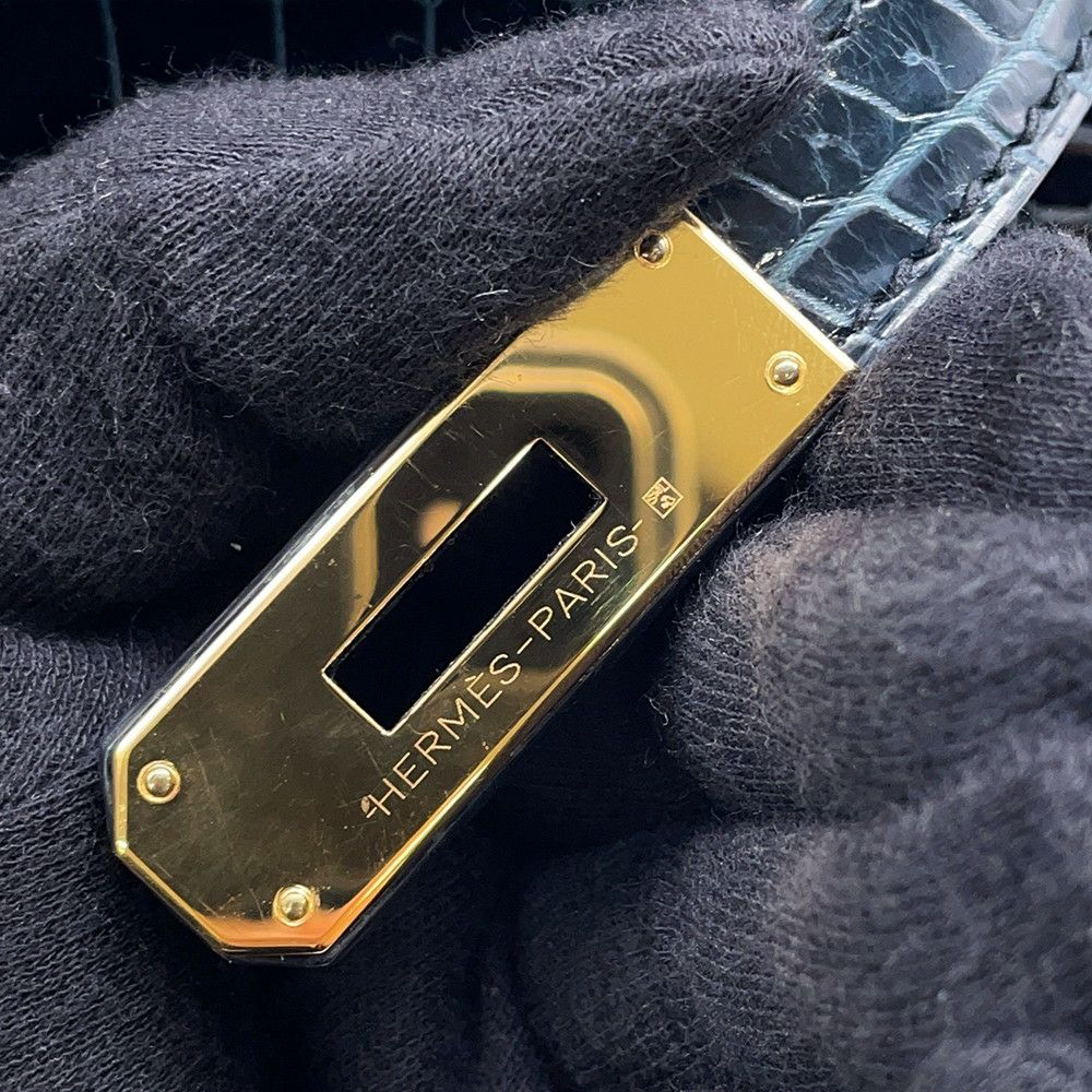 エルメス ハンドバッグ ケリー28 外縫い ブルーマリン/ゴールド金具 ポロサスシャイン Y刻印 2wayショルダー