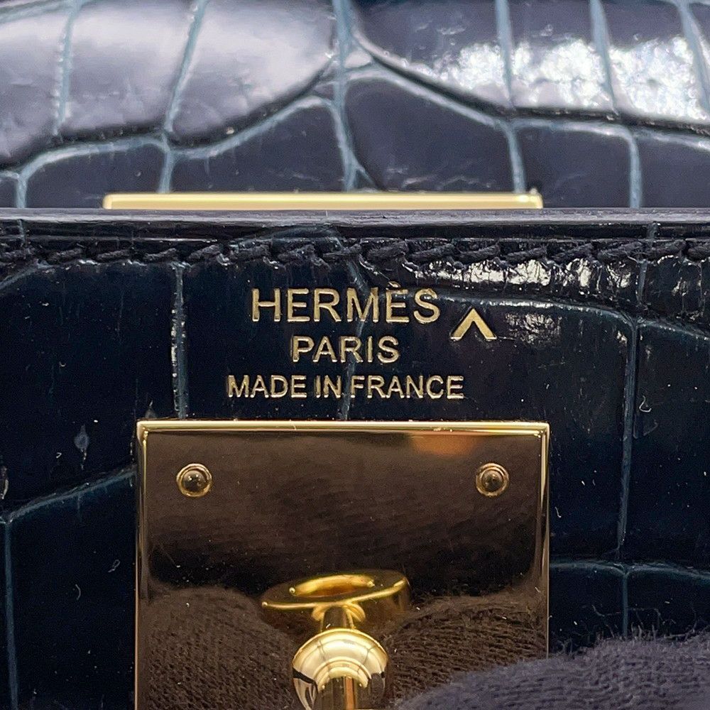 エルメス ハンドバッグ ケリー28 外縫い ブルーマリン/ゴールド金具 ポロサスシャイン Y刻印 2wayショルダー