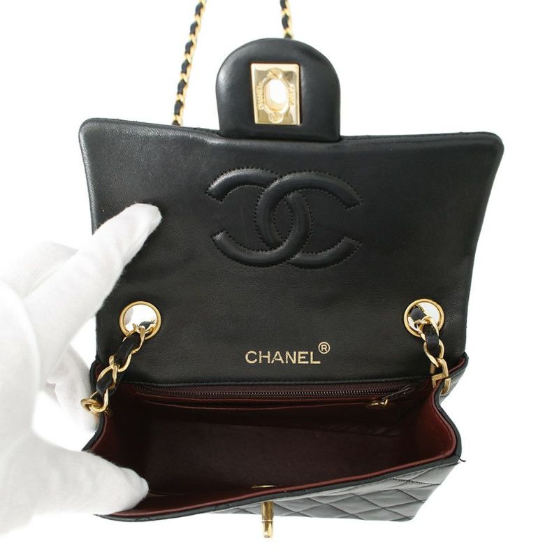 シャネル チェーンショルダーバッグ ミニ マトラッセ ココマーク シングルチェーン ラムスキン A01115 CHANEL 黒
