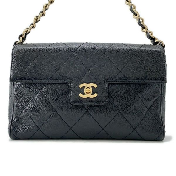 シャネル チェーンショルダーバッグ ココマーク マトラッセ キャビアスキン CHANEL ワンショルダー 黒