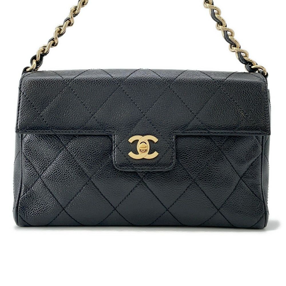 シャネル チェーンショルダーバッグ ココマーク マトラッセ キャビアスキン CHANEL ワンショルダー 黒