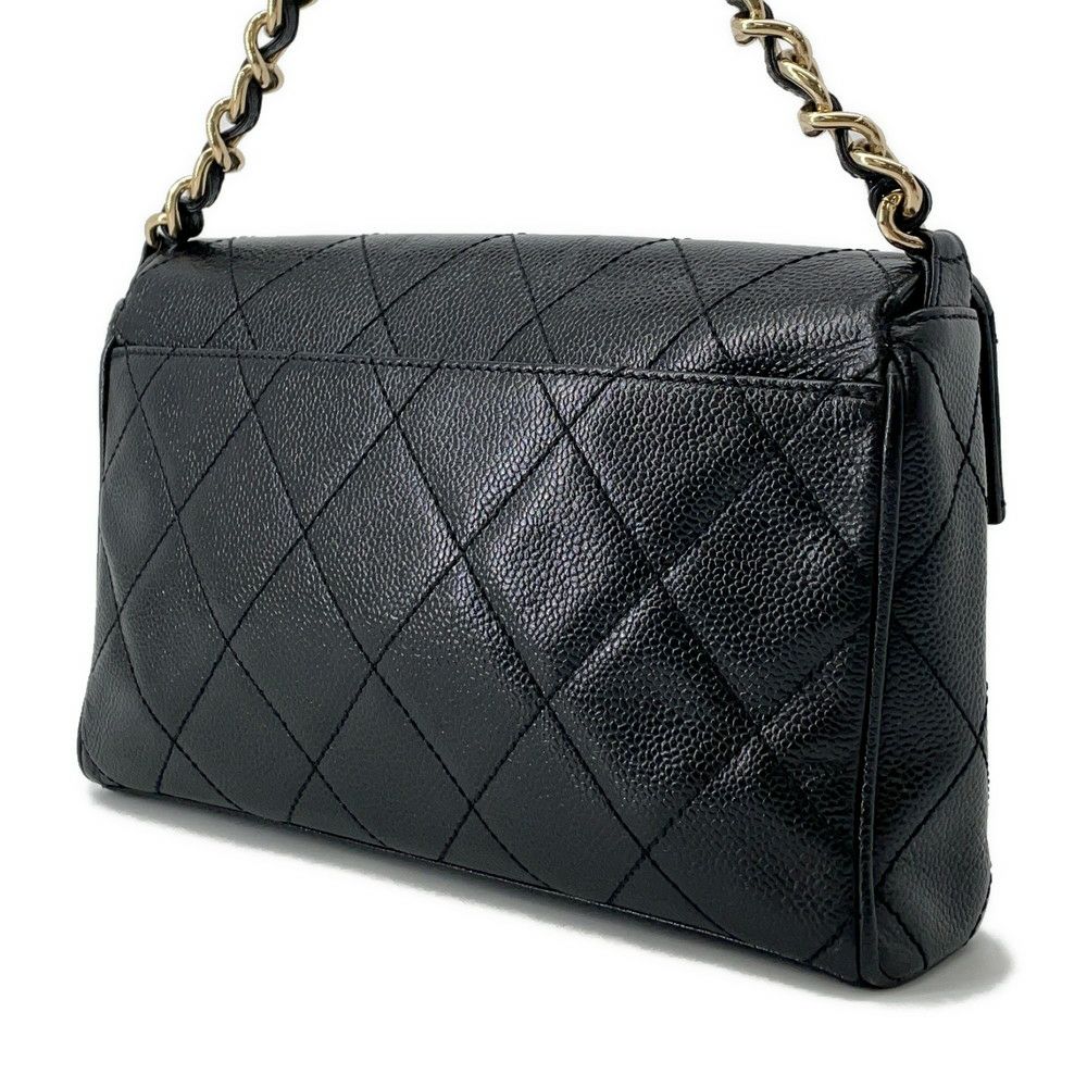 シャネル チェーンショルダーバッグ ココマーク マトラッセ キャビアスキン CHANEL ワンショルダー 黒