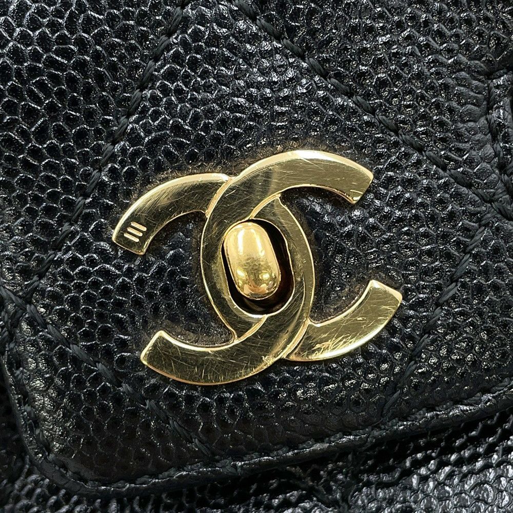 シャネル チェーンショルダーバッグ ココマーク マトラッセ キャビアスキン CHANEL ワンショルダー 黒