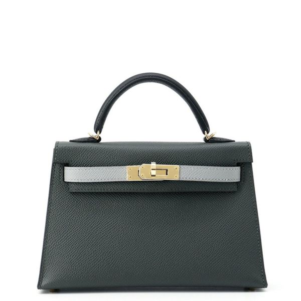 エルメス ミニケリー2 外縫い トリコロール ヴェールマングローブ/ブラック/グリパンタン/シャンパンゴールド金具 エプソン K刻印 2wayショルダー