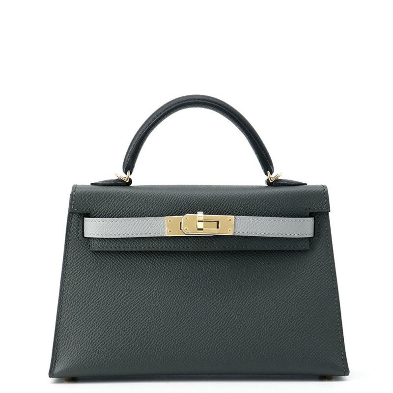 エルメス ミニケリー2 外縫い トリコロール ヴェールマングローブ/ブラック/グリパンタン/シャンパンゴールド金具 エプソン K刻印 2wayショルダー