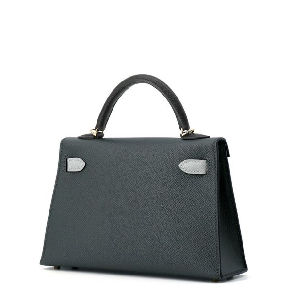 エルメス ミニケリー2 外縫い トリコロール ヴェールマングローブ/ブラック/グリパンタン/シャンパンゴールド金具 エプソン K刻印 2wayショルダー