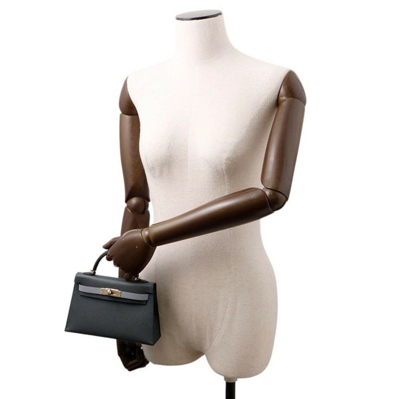 エルメス ミニケリー2 外縫い トリコロール ヴェールマングローブ/ブラック/グリパンタン/シャンパンゴールド金具 エプソン K刻印 2wayショルダー