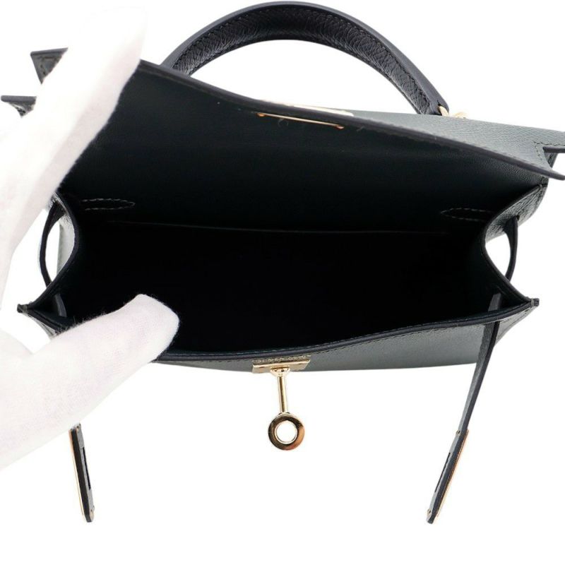 エルメス ミニケリー2 外縫い トリコロール ヴェールマングローブ/ブラック/グリパンタン/シャンパンゴールド金具 エプソン K刻印 2wayショルダー