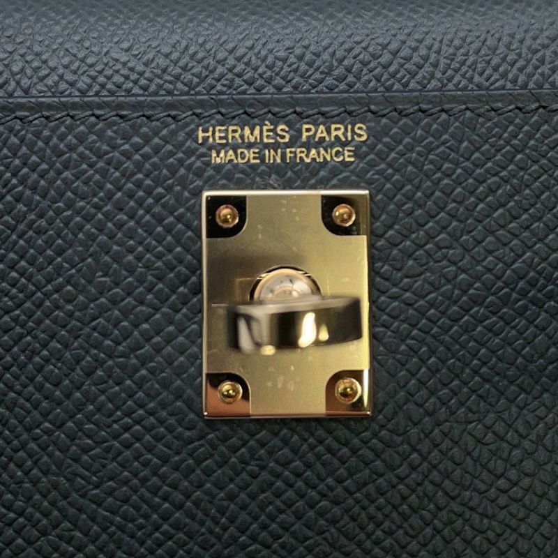 エルメス ミニケリー2 外縫い トリコロール ヴェールマングローブ/ブラック/グリパンタン/シャンパンゴールド金具 エプソン K刻印 2wayショルダー
