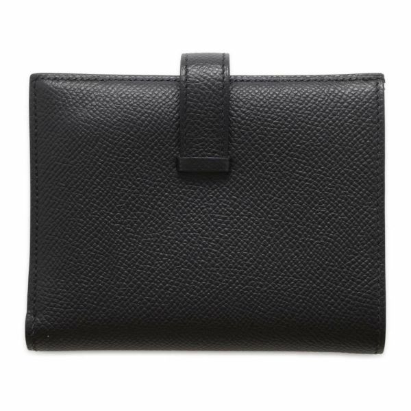 エルメス 二つ折り財布 ベアンコンパクト ブラック/シルバー金具 エプソン B刻印 HERMES 黒