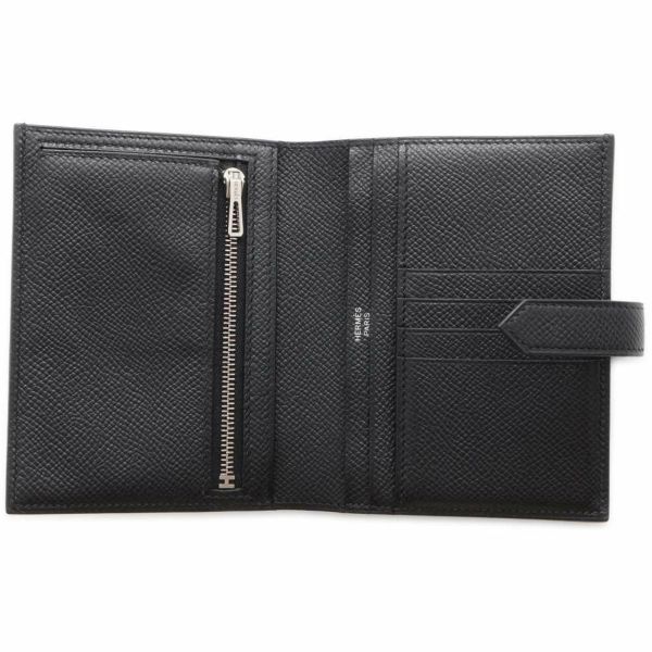 エルメス 二つ折り財布 ベアンコンパクト ブラック/シルバー金具 エプソン B刻印 HERMES 黒