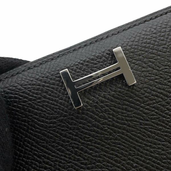 エルメス 二つ折り財布 ベアンコンパクト ブラック/シルバー金具 エプソン B刻印 HERMES 黒