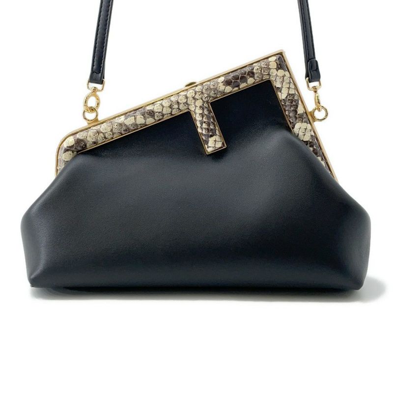 フェンディ ショルダーバッグ ファースト スモール パイソン 8BP129 FENDI 2way クラッチバッグ 黒