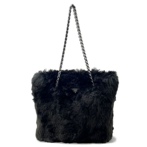 プラダ トートバッグ トライアングルロゴ フェイクファー BR4759 PRADA 黒