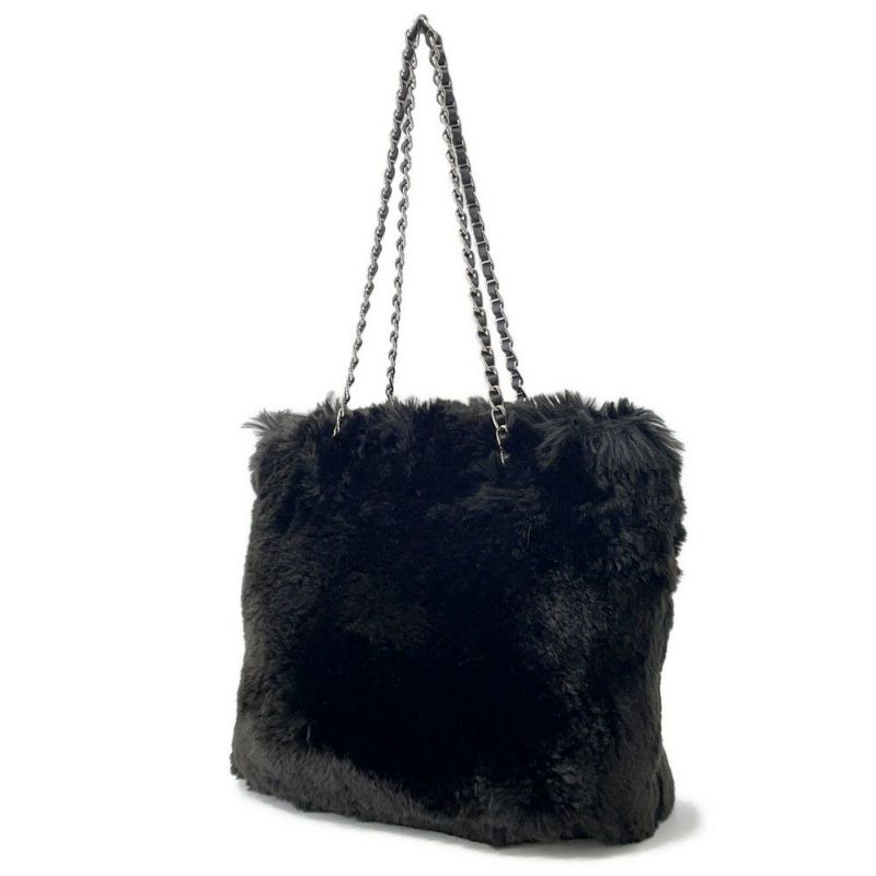 プラダ トートバッグ トライアングルロゴ フェイクファー BR4759 PRADA 黒