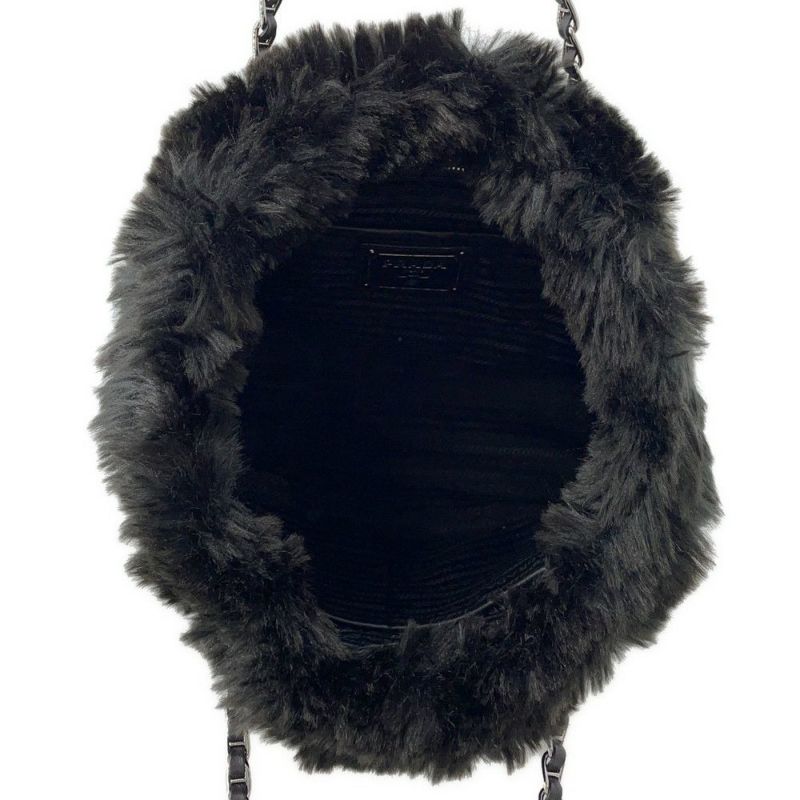 プラダ トートバッグ トライアングルロゴ フェイクファー BR4759 PRADA 黒