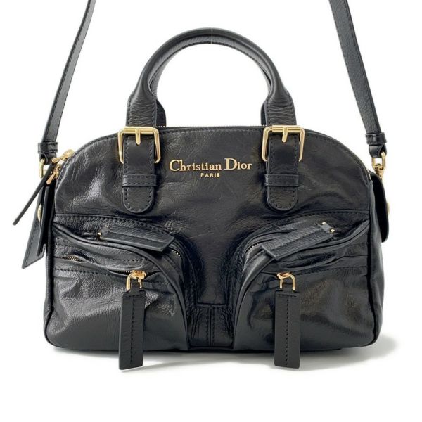 クリスチャン・ディオール ハンドバッグ グランドツアー  ボウリングバッグ クリンクルドカーフレザー M6000UNQD 2way 黒