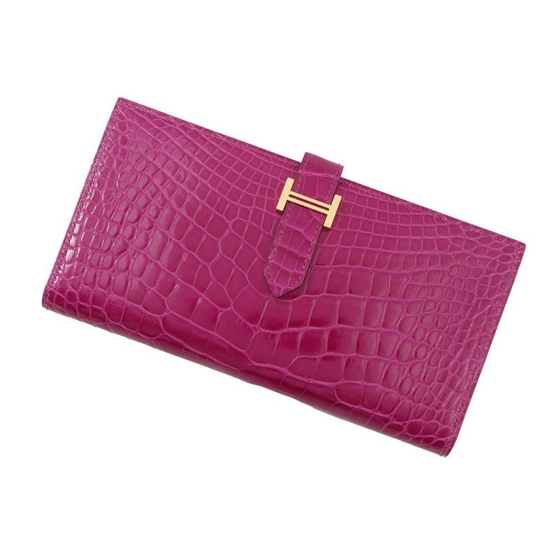 エルメス 長財布 ベアンスフレ ローズシェヘラザード/ゴールド金具 アリゲーターシャイン D刻印 HERMES 財布