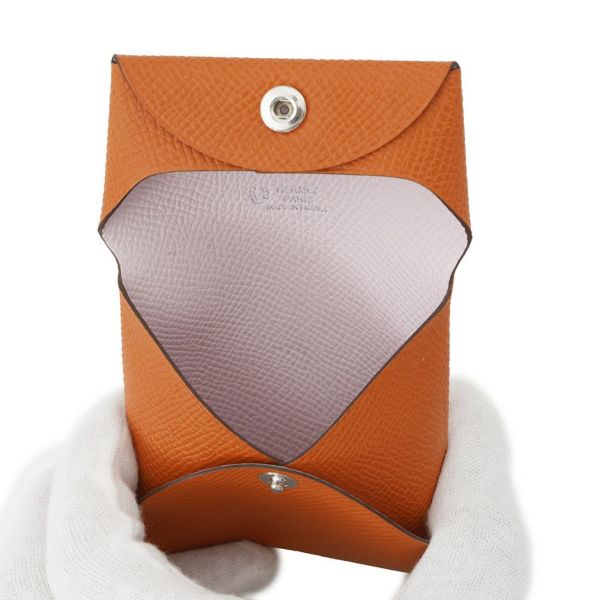 エルメス コインケース バスティア ヴェルソ オレンジ/モーヴペール エプソン W刻印 HERMES SPO