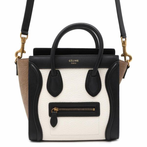 セリーヌ ハンドバッグ ラゲージ ナノショッパー レザー スエード 168243 CELINE 2wayショルダーバッグ 黒 白