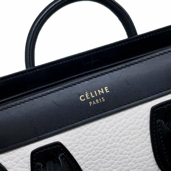 セリーヌ ハンドバッグ ラゲージ ナノショッパー レザー スエード 168243 CELINE 2wayショルダーバッグ 黒 白