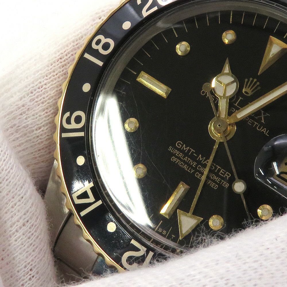 ロレックス GMTマスター 55番 SS/K18YG 1675/3 フジツボダイアル ROLEX 腕時計 黒文字盤