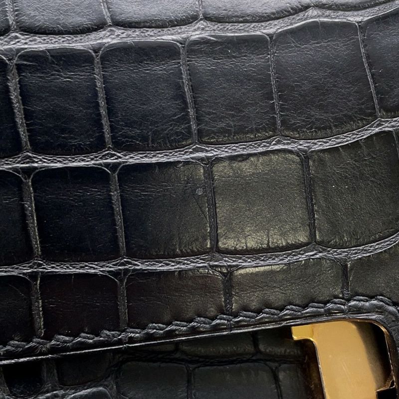 エルメス 長財布 コンスタンス ロング ブラック/ゴールド金具 アリゲーターマット C刻印 HERMES 財布 黒