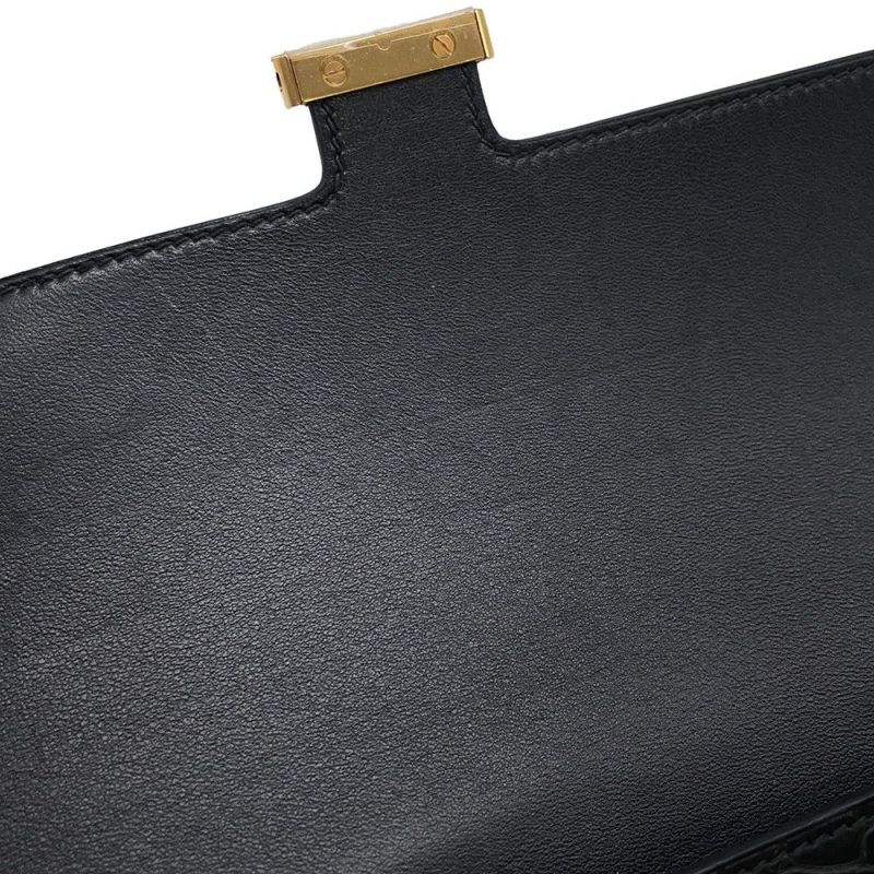 エルメス 長財布 コンスタンス ロング ブラック/ゴールド金具 アリゲーターマット C刻印 HERMES 財布 黒